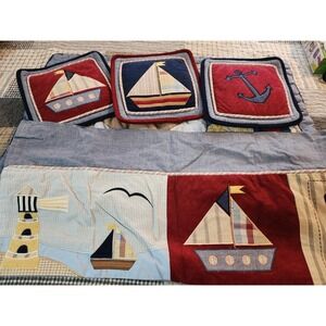 Kidsline Boat Quilt Sailboat Toddler Bedding Embroidered Boys Coastal Decor SET